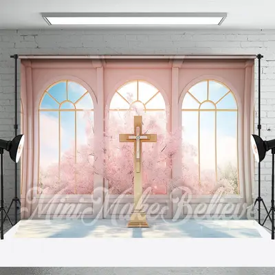 Pink Easter Spring Cross Fantasy Window Photo Backdrop - Aperturee