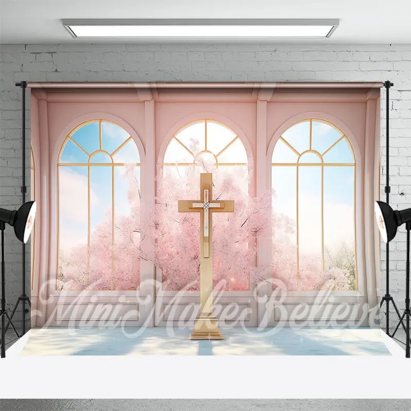 Pink Easter Spring Cross Fantasy Window Photo Backdrop - Aperturee