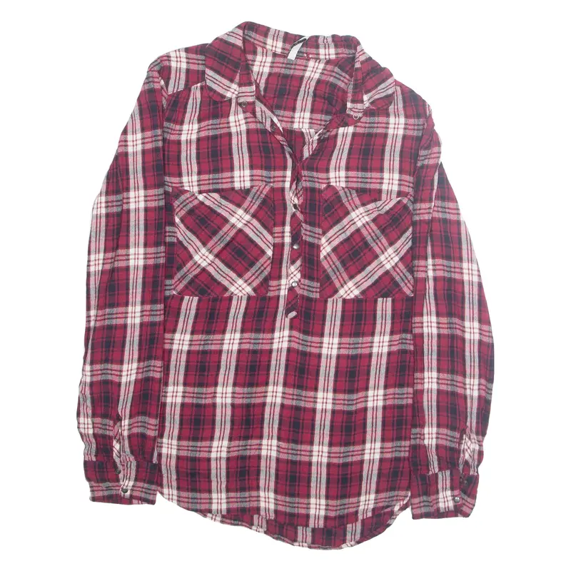 STRADIVARIUS Womens Printed Blouse Red Collared Long Sleeve Plaid M