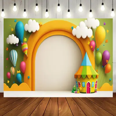 Hot Air Balloon Lovely House Cloud Birthday Backdrop - Aperturee