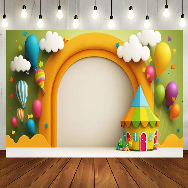 Hot Air Balloon Lovely House Cloud Birthday Backdrop - Aperturee