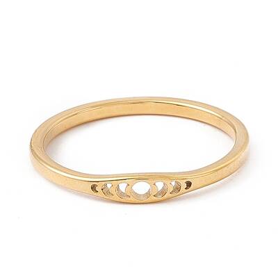 201 Stainless Steel Moon Phase Finger Ring for Women