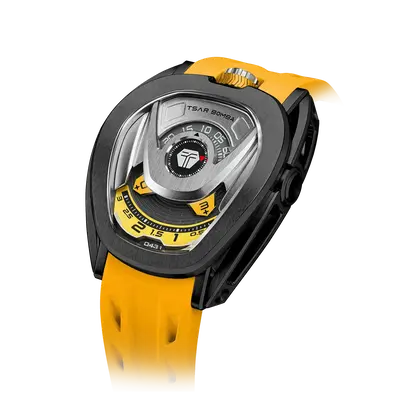 TSAR BOMBA Men's Reactor Series Automatic Mechanical Watch | Black Yellow | Wandering Hour Satellite Display | Waterproof Lux...