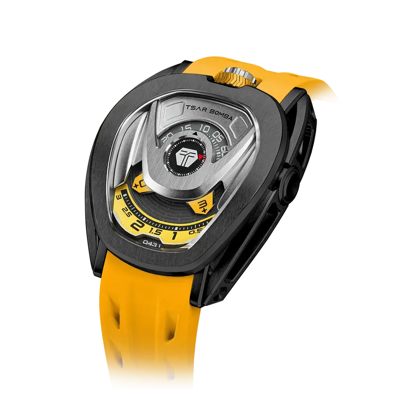 TSAR BOMBA Men's Reactor Series Automatic Mechanical Watch | Black Yellow | Wandering Hour Satellite Display | Waterproof Lux...