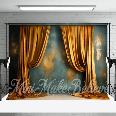 Trim Moulding Gold Blue Curtains Fine Art Backdrop - Aperturee