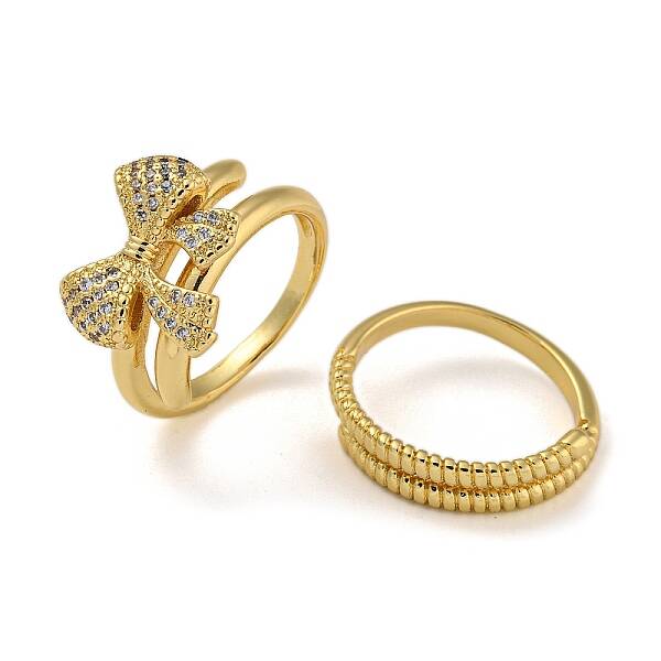 Bowknot Brass Micro Pave Clear Cubic Zirconia Double Rings