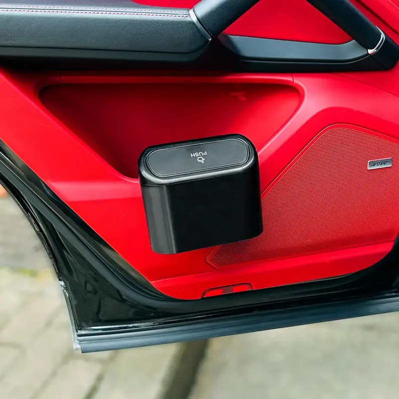 Car Trash Can with Lid for Car Door, 1 Count Letter Graphic Car Trash Can, Car Accessories, Car Organization Storage Trash C...