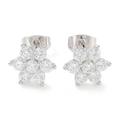Brass Micro Pave Cubic Zirconia Stud Earrings
