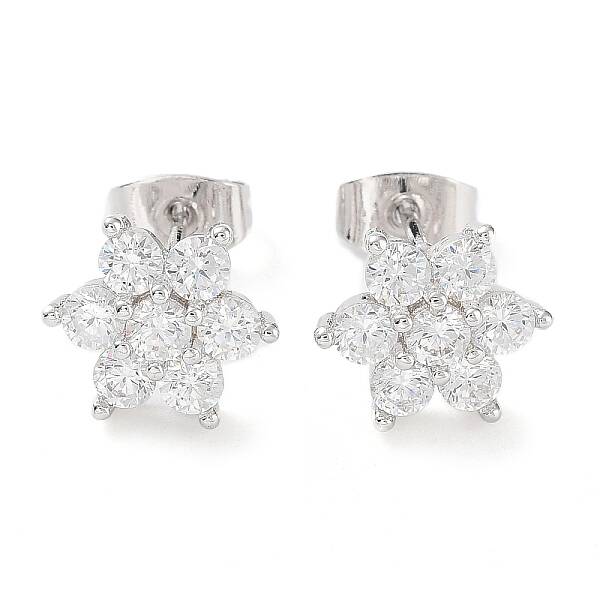 Brass Micro Pave Cubic Zirconia Stud Earrings
