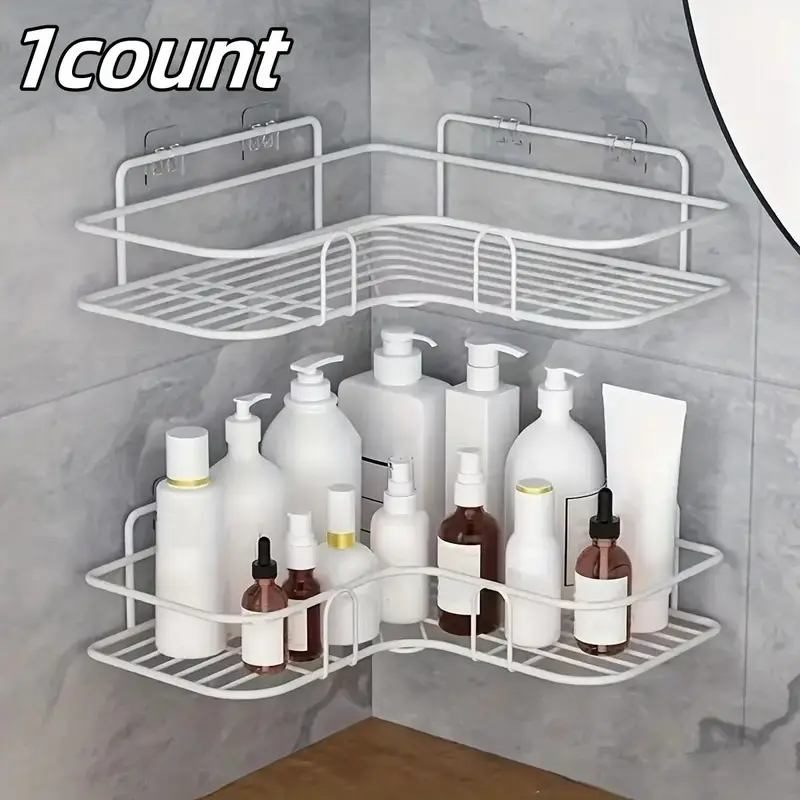 Bathroom Corner Shelf, Punch-free Wall Mounted Storage Organizer Rack, Hollow Design Multifunctional Organizer For Home Bathr...