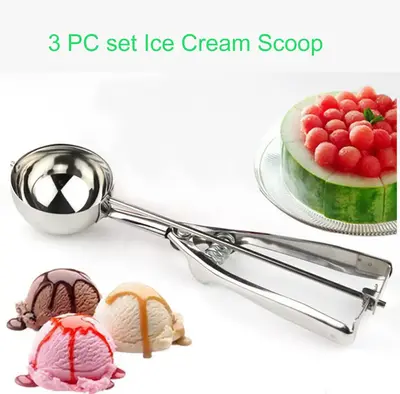 Yokoma 3 Piece Ice Cream Scoop,Stainless steel Fruit DIY spoon Spring Handle Masher Cookie Scoop Kitchen Utensils Shaped Wate...