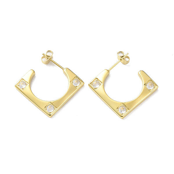 Ion Plating(IP) Cubic Zirconia Rectangle Stud Earrings