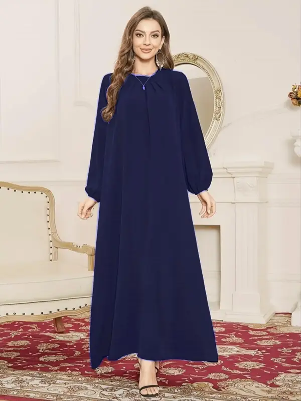 Women's Solid Color Dress, Modest Fashion Long Sleeve Dress for Daily Outdoor Wear, Women's Islamic Clothing for All Seasons