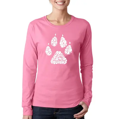 Dog Mom - Women's Word Art Long Sleeve T-Shirt - Black - Medium