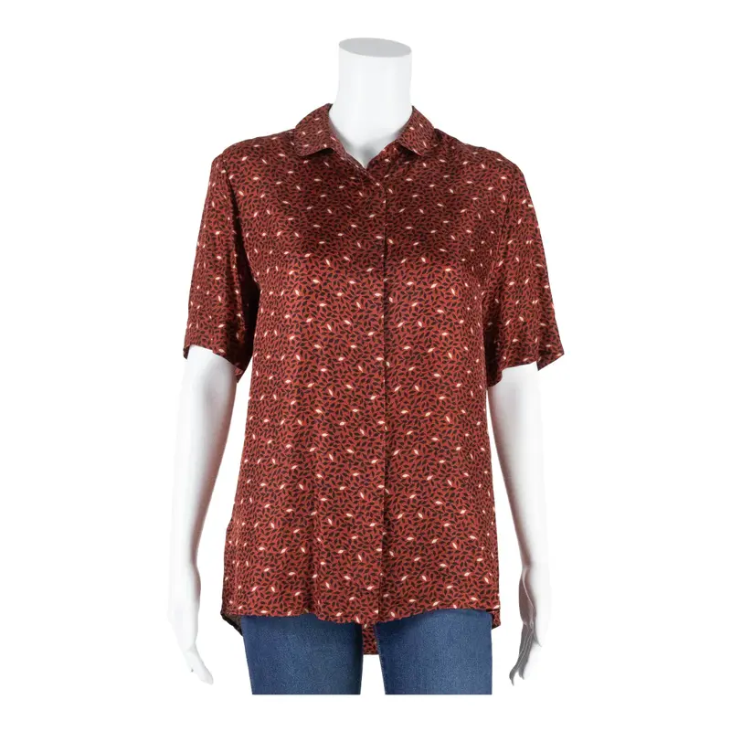 UTERGUE Button-Up Red Collared Floral Short Sleeve Womens L