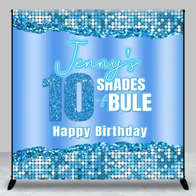 Blue Metal Texture Glitter Custom Birthday Backdrop - Aperturee