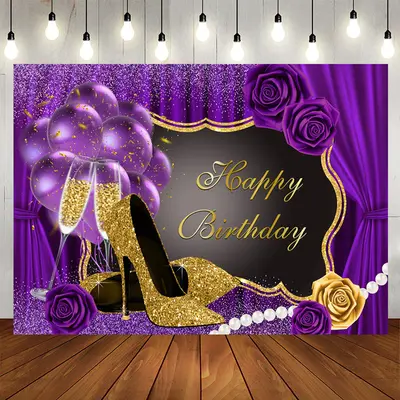 Aperturee Glitter Purple And High Heels Birthday Backdrop