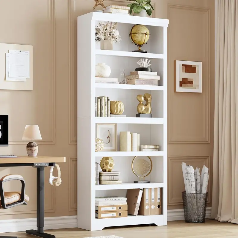 Garvee 6 Tier Bookshelf, 75 Tall Farmhouse Bookcase with Adjustable Shelves, 31.5 W Floor Standing Open Display Storage Rac...