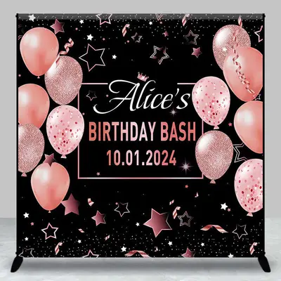 Pink Black Custom Birthday Party Backdrop For Woman - Aperturee