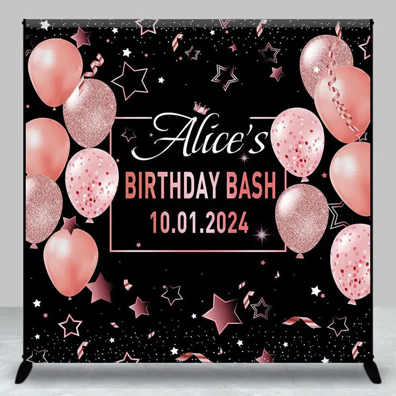 Pink Black Custom Birthday Party Backdrop For Woman - Aperturee
