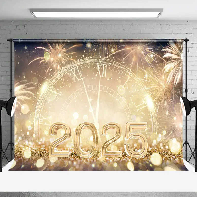 Aperturee Sparkle Gold Clock 2025 Celebration New Year Backdrop - Aperturee