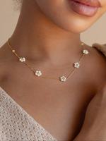 Fashion Faux Pearl & Flower Decorated Necklace, Stainless Steel Jewelry for Party, Daily Decor, Trendy All-match & Exquisite ...