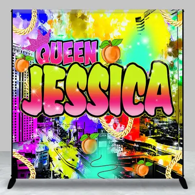 Queen Retro 80s 90s Neon Custom Birthday Backdrop - Aperturee