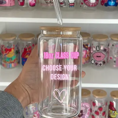 18oz Glass Cup with Design of Your Choice