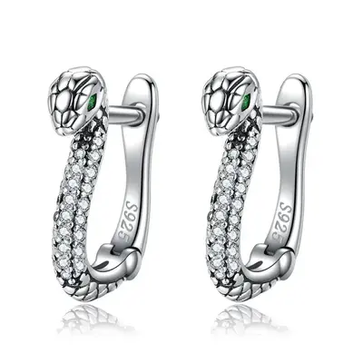 Sterling Silver Cubic Zirconia Snake Lever-back Earrings