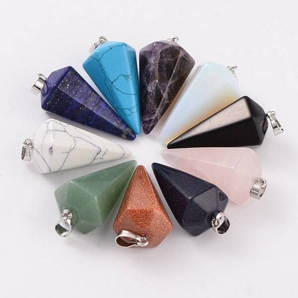 Cone Pendulum Platinum Tone Brass Natural & Synthetic Mixed Stone Pendants