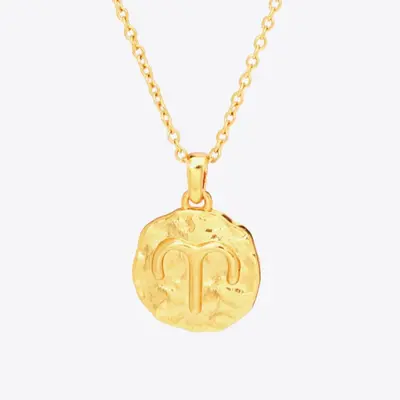 18K Gold Star Sign Zodiac Constellation Pendant Necklace - Circle