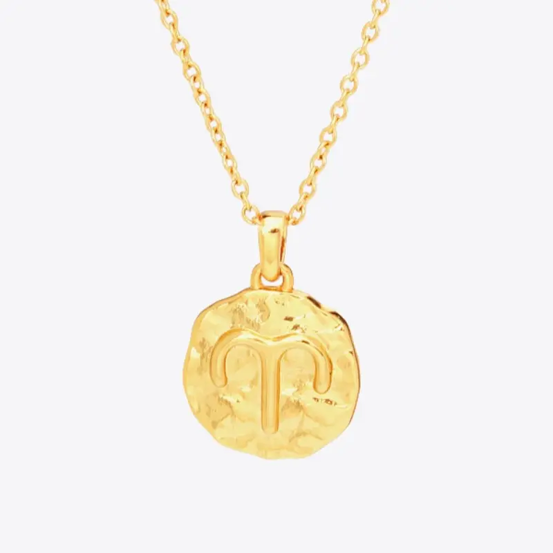 18K Gold Star Sign Zodiac Constellation Pendant Necklace - Circle