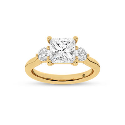 Aevum Classic Three Stone Princess Cut Lab Grown Diamond Engagement Ring | 18K Yellow Gold 4 1/2 CT. TW.