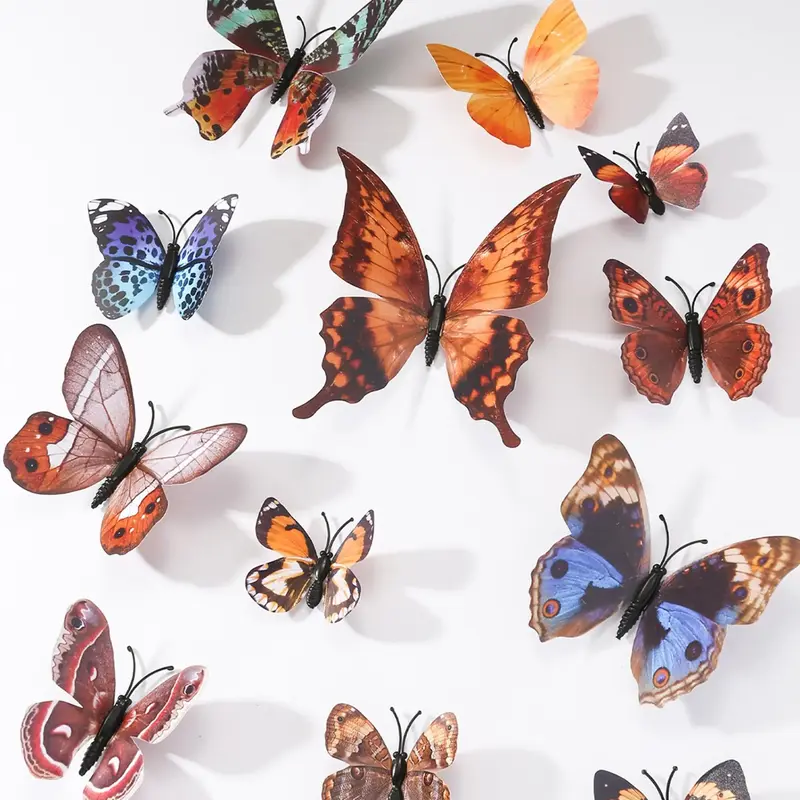 12pcs 3D Butterfly Shaped Sticker, Cute Butterfly Wall Sticker, Art Decal For Home Decoration