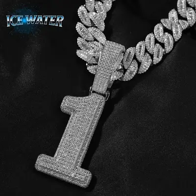 ICE WATER Large Number zirconia Hip Hop Pendant For DIY Couple