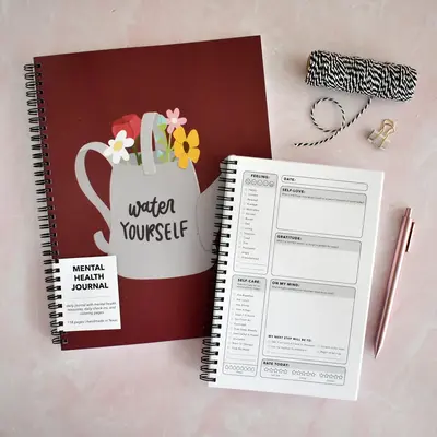 Water Yourself Mental Health Journal - Daily Self Care Journal with Check-Ins, Resources, and Coloring
