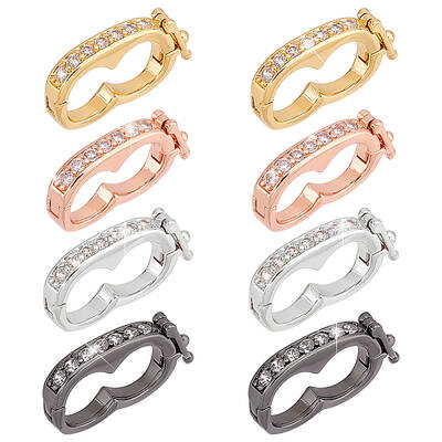 8Pcs 4 Colors Rack Plating Brass Micro Pave Cubic Zirconia Twister Clasps