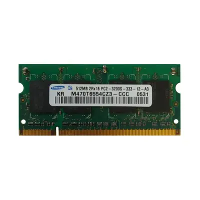 Samsung M470T6554CZ3-CCC | 512MB DDR2-400MHz PC2-3200 Non-ECC Unbuffered SODIMM CL3 2Rx16 1.8V 200-Pin Memory Module