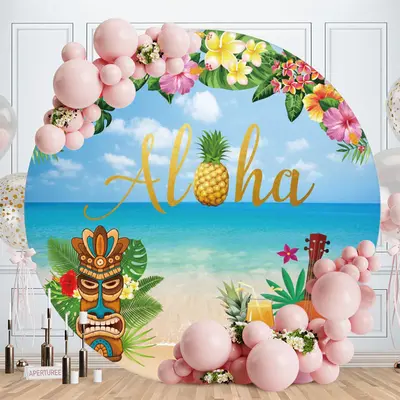 Lovely Floral Hawiian Holiday Round Backdrop - Aperturee