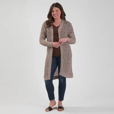 Open Weave Long Cardigan - Beige - S/M