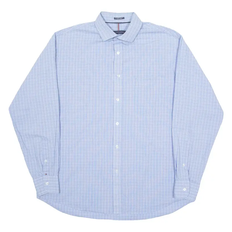 TOMMY HILFIGER Mens Shirt Blue Check Long Sleeve L