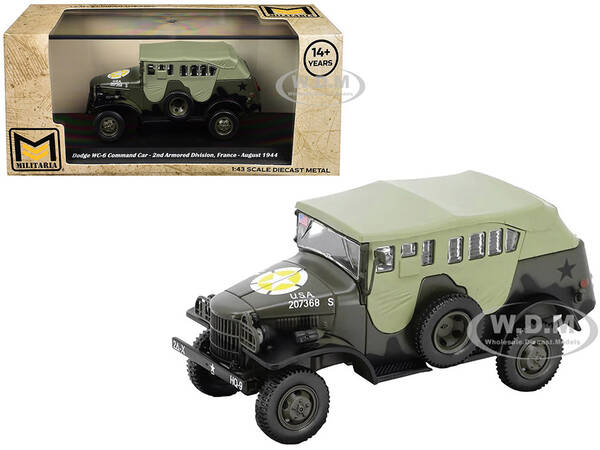 Dodge WC-6 Command Car with Canvas Top Olive Drab 2nd Armored Division, France (1944) United States Army 1/43 Diecast Model...