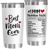 20oz Stainless Steel Vacuum Flask, 1 Count White Best Mom Nutrition Facts Themed Coffee Cup, Insulated Tumbler for Home Offi...