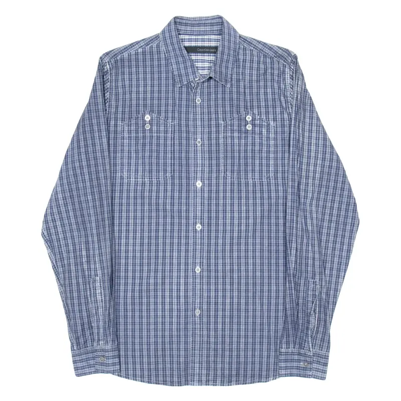CALVIN KLEIN JEANS Mens Shirt Blue Plaid Long Sleeve L