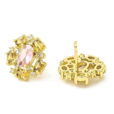 Flower Brass Micro Pave Cubic Zirconia Stud Earrings