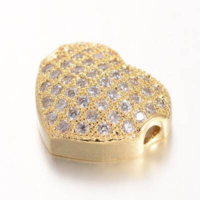 Heart Brass Micro Pave Cubic Zirconia Beads