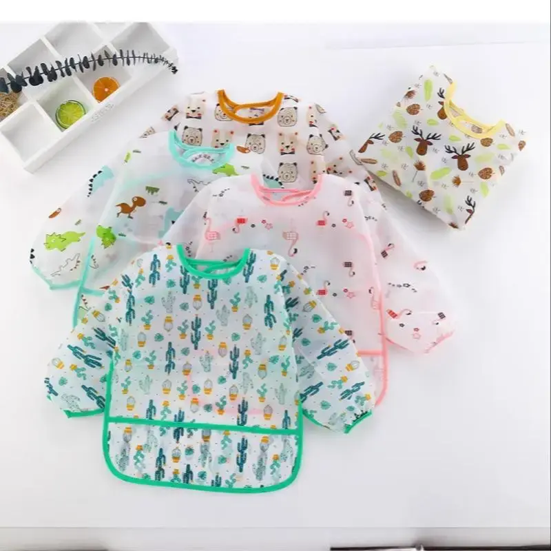 Cartoon Pattern Long Sleeve Bib, 1 Count Adjustable Waterproof Feeding Bib, Baby Bibs for Boys & Girls, Baby Essentials