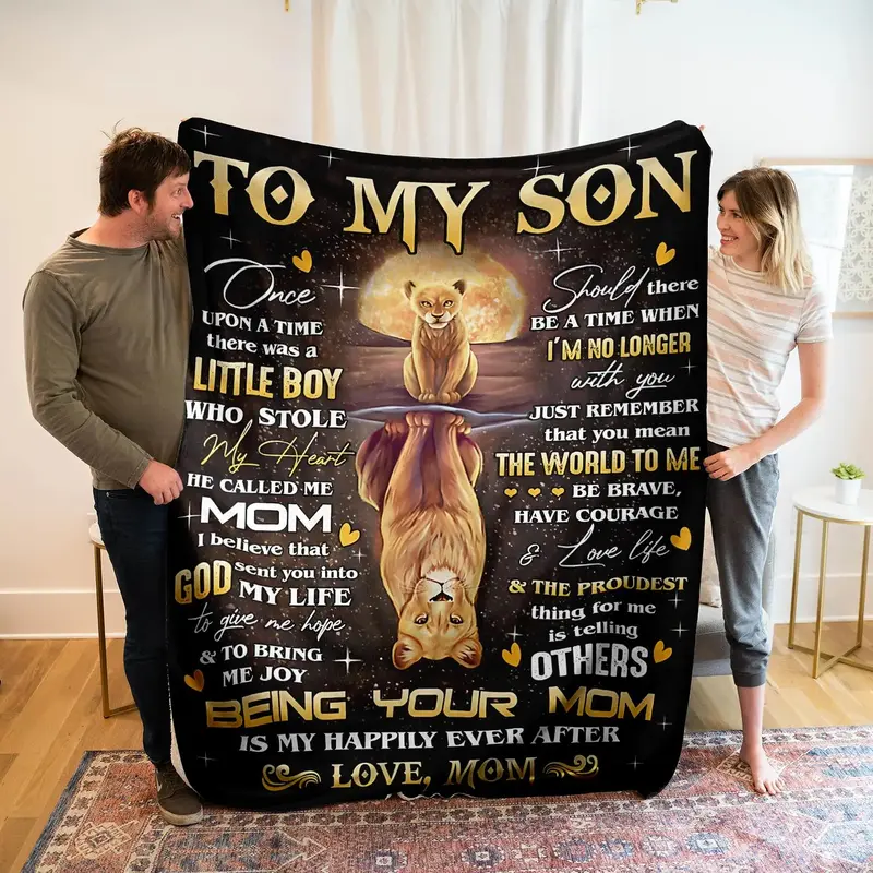 Modern Letter & Lion Pattern Flannel Blanket, 1 Count Soft Warming Throw Blanket, Napping Blanket for Home Office Travel, Gif...