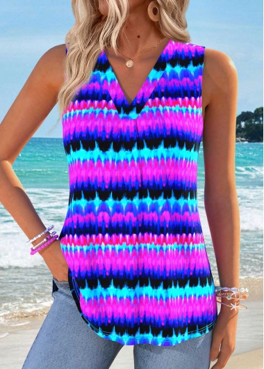 Modlily Multi Color Ombre Tummy Coverage Sleeveless Tank Top - XXL