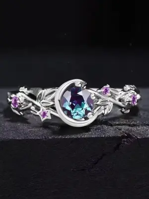 Elegant Artificial Zircon Decorated Ring, Hollow out Flower & Moon Design Ring for Women, Fashion Jewelry for Party, Daily Cl...